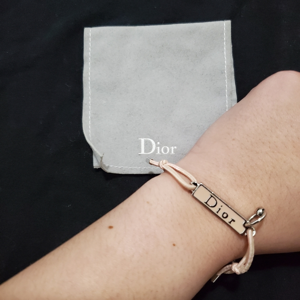 Dior Pink Cord Bracelet with Silver Logo Plate